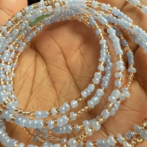 Pale Blue & Gold Tie-On Waist Beads