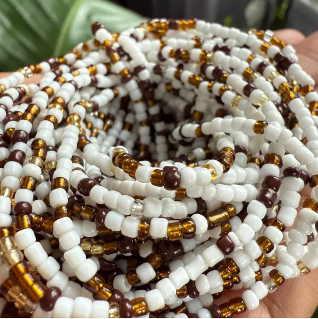 White & Brown Tie-On Waist Beads